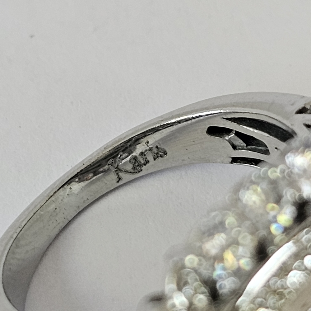 Gorgeous Jade & White Zircon in Platinum over Stainless Steel! Size 6! - Picture 6 of 10